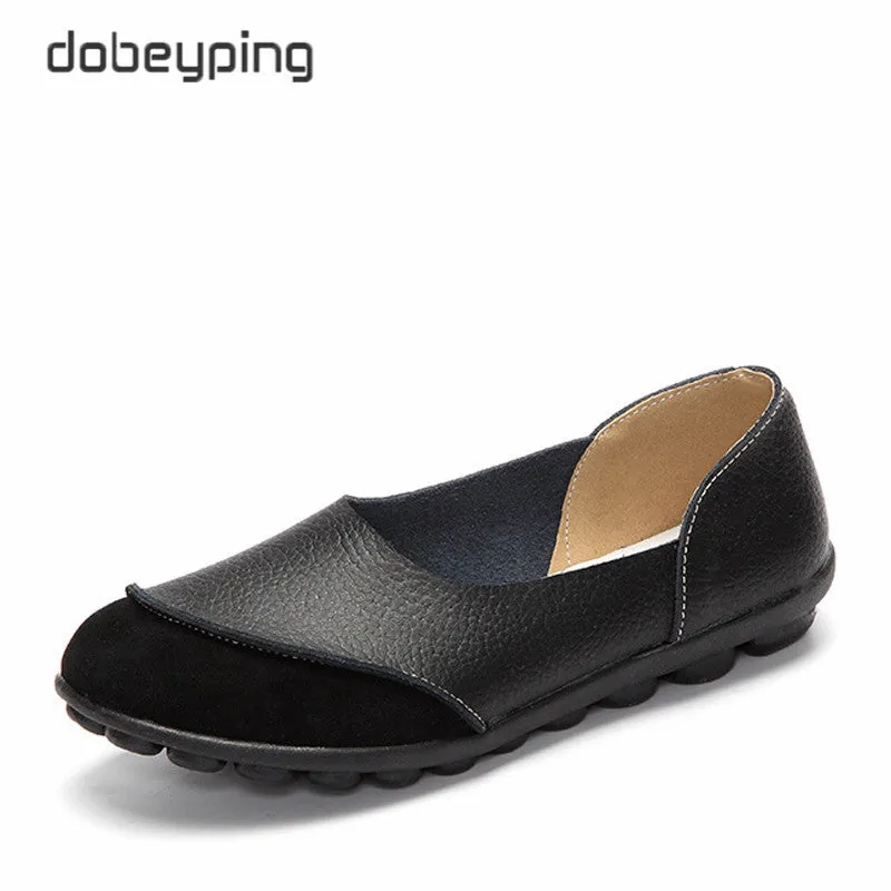 Women's Casual Shoes Soft Genuine Leather Female Flats Non-Slip Woman Loafers Leisure Slip-On Boat Shoe Plus Size 35-43