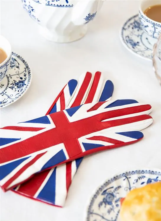 Women's Silk-Lined Leather Gloves with Union Jack Design