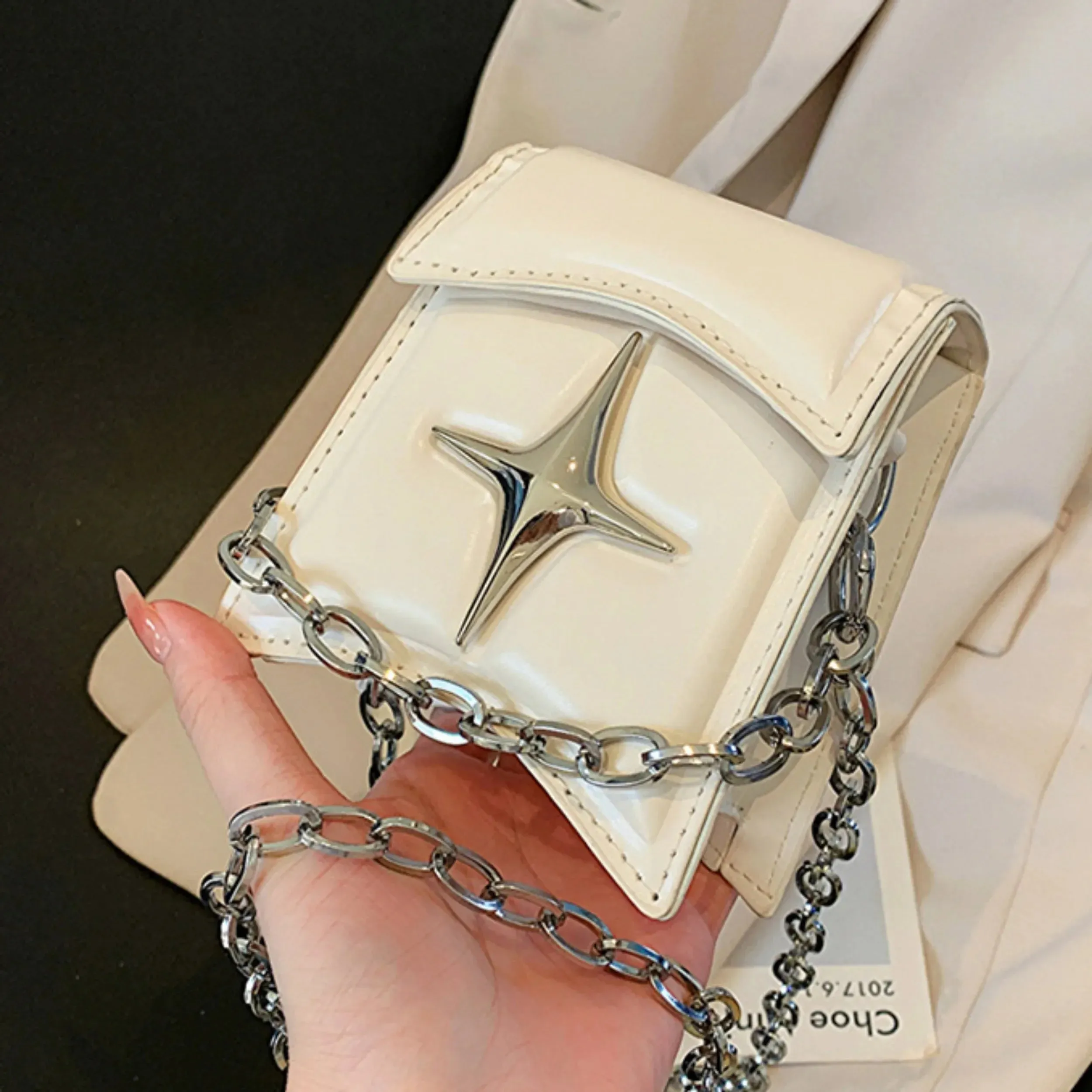 Y2K Vintage Korean Small Chain Pink PU Leather Gothic Cross Bag